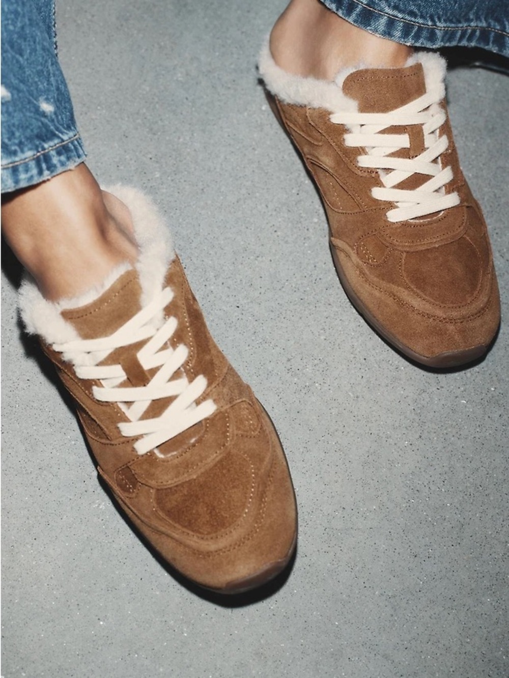 Zara Split Leather Mule Sneakers With Faux Fur Size 38 7.5